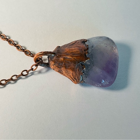 Copper Necklace Amethyst Gem Stone Handmade Jewelry Purple Pendant 18” Chain - Picture 4 of 12